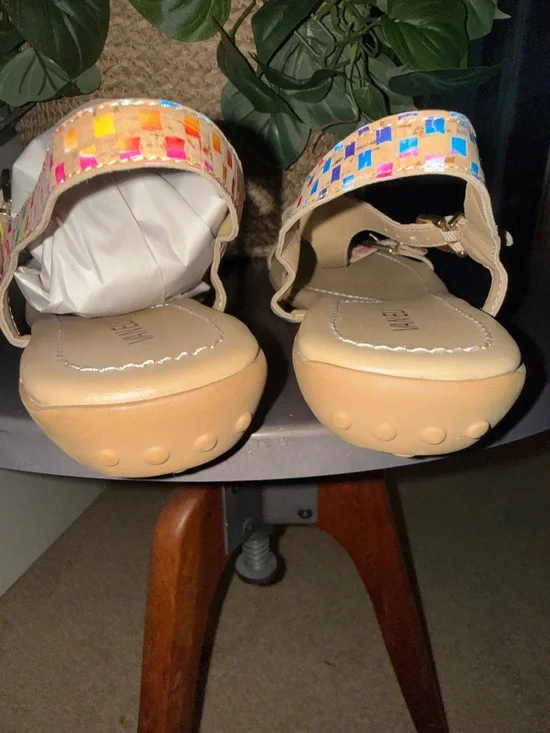 Van Eli Multicolor Mosaic T‑Strap Sandals - Beige/Multicolor Size 11 M - Picture 4 of 11